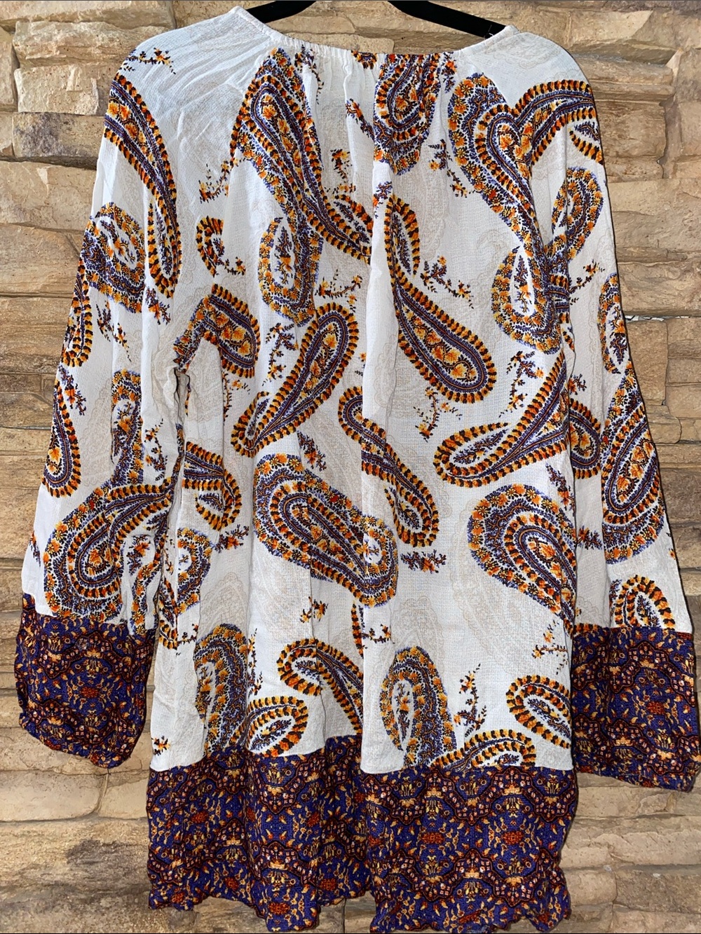 Lucky Brand White and Orange Paisley Print Long Sleeve Boho Blouse Medium - Picture 10 of 12